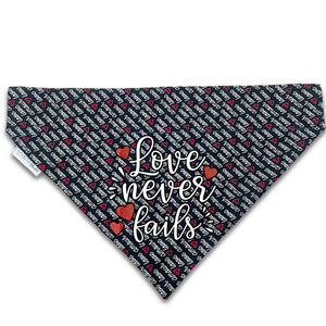 Love Never Fails Slip-on Christian Dog Bandana, Cotton